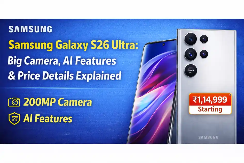 Samsung Galaxy S26 Ultra featured image showing big camera upgrade, AI features and expected price details